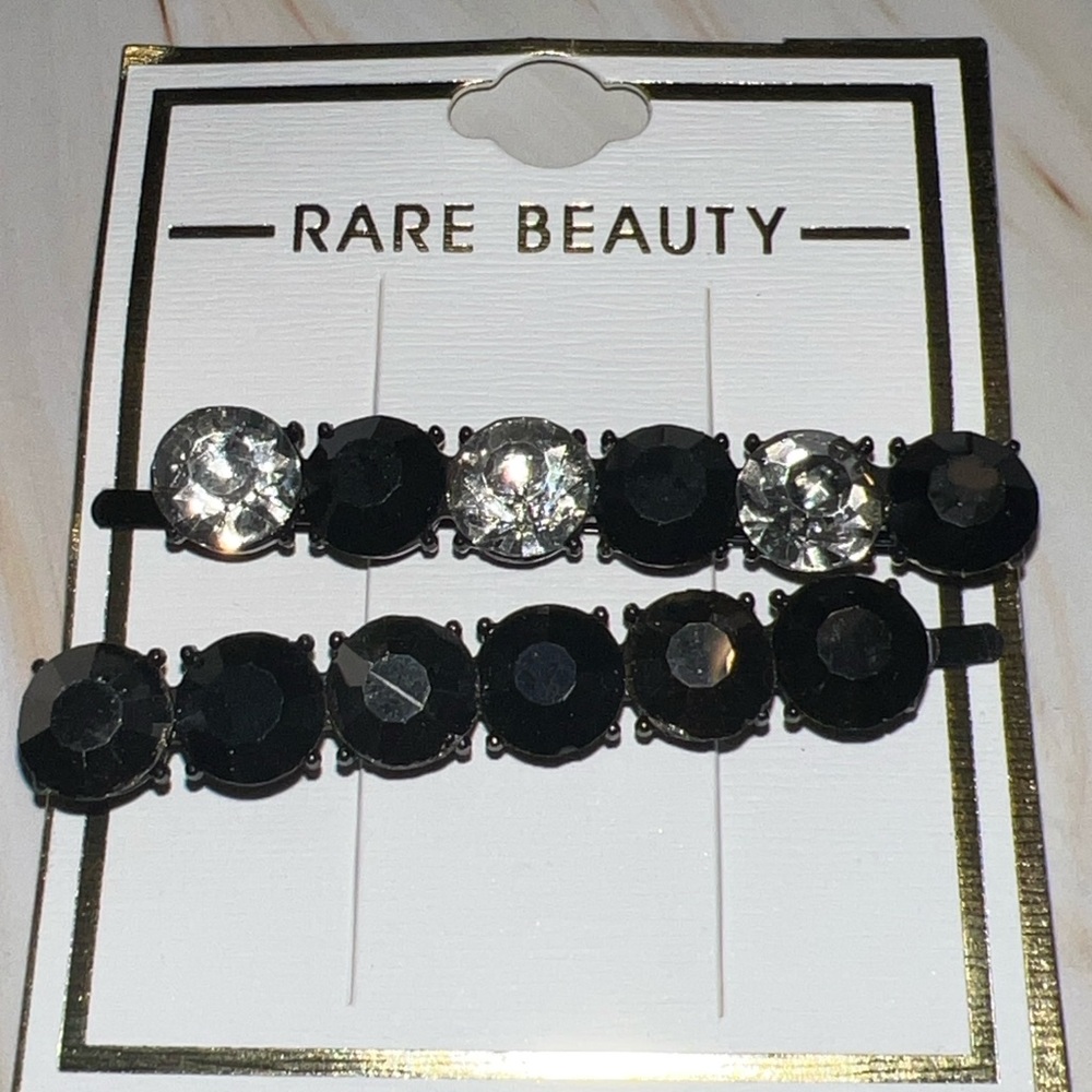 ✨ Rare Beauty Black & Crystal Rhinestone Hair Clip Set – 2-Piece